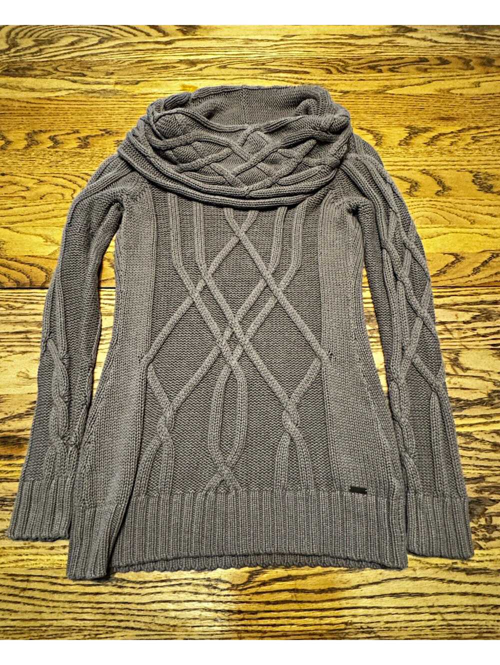 GUESS Los Angeles Womens L Brown Cable Knit Cowl Neck Sweater Cotton Y2K